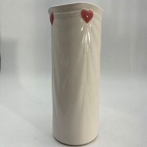 Vintage 1985 FTDA Ceramic Tall Vase White With Pink HeartsJapan Cottagecore Chic